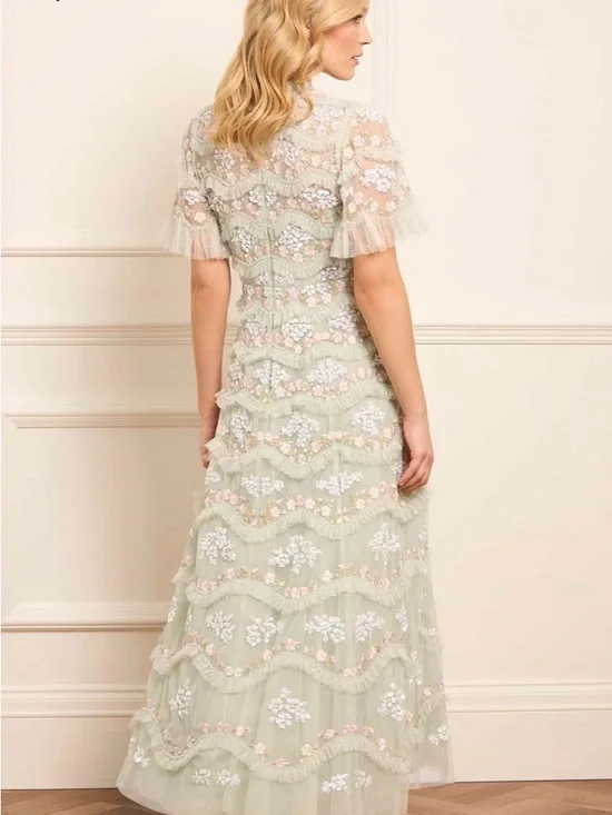 Needle & Thread Pale Green Embroidered Maxi Dress - Daisy Wave Ankle Gown - Picture 5 of 9